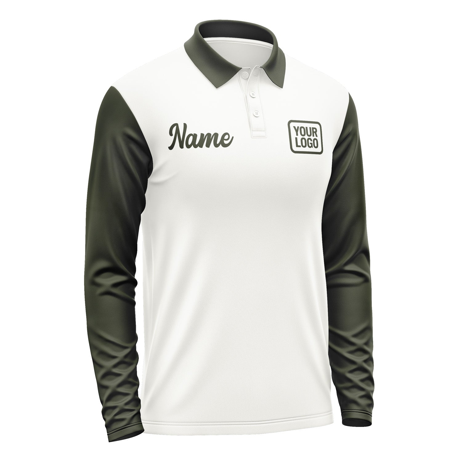 Custom White Olive Long Sleeve Polo Shirt Pl180202B102