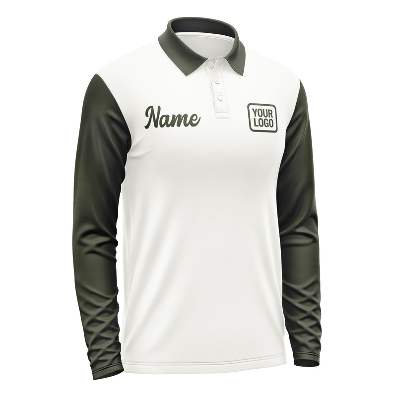 Custom White Olive Long Sleeve Polo Shirt Pl180202B102
