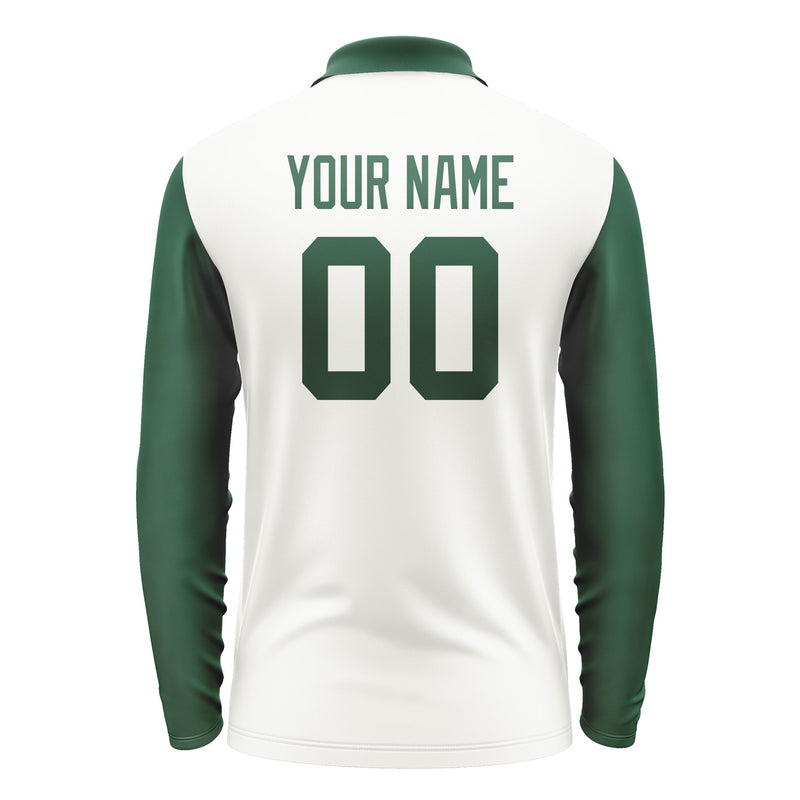 Custom White Green Long Sleeve Polo Shirt Pl180505B105