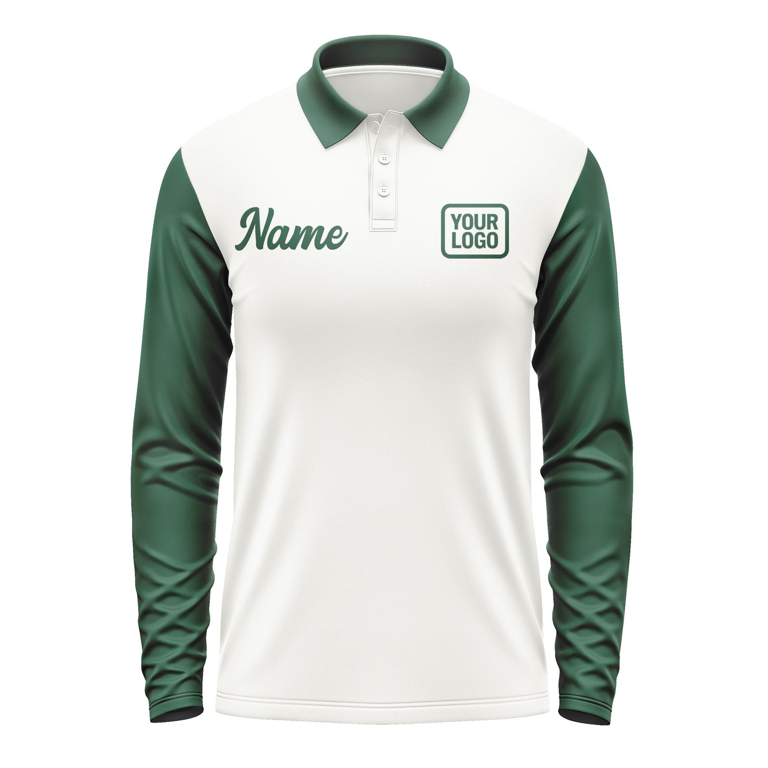 Custom White Green Long Sleeve Polo Shirt Pl180505B105