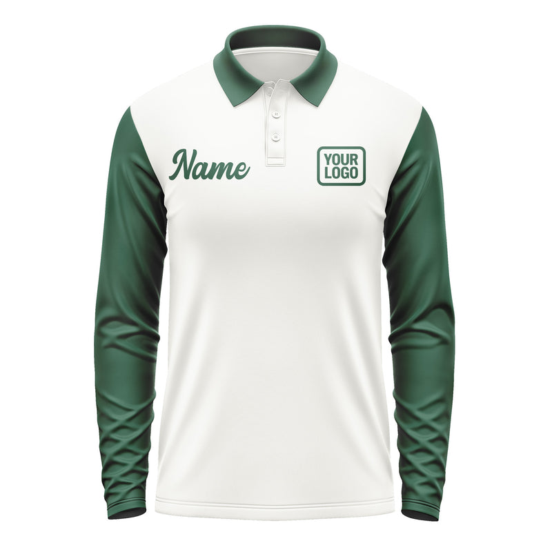 Custom White Green Long Sleeve Polo Shirt Pl180505B105