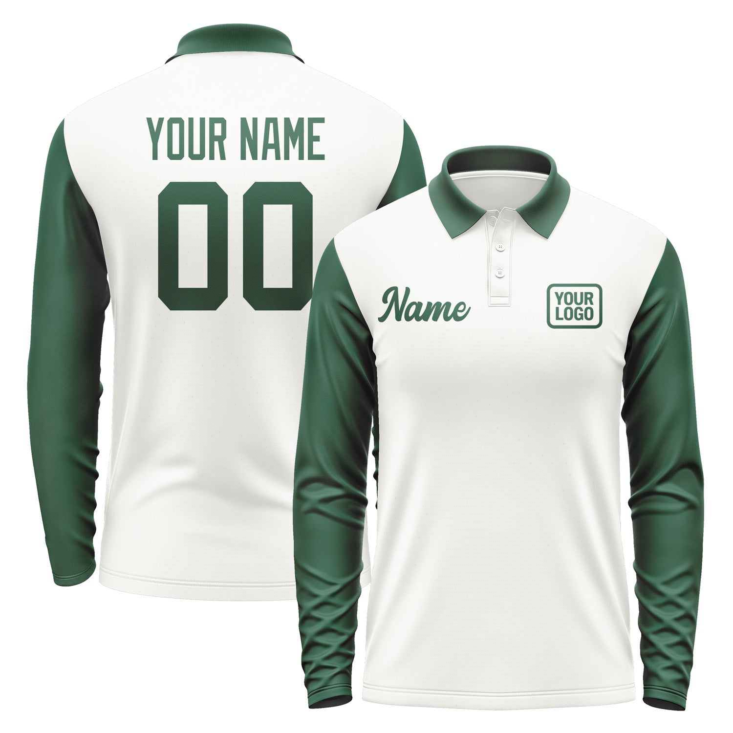 Custom White Green Long Sleeve Polo Shirt Pl180505B105