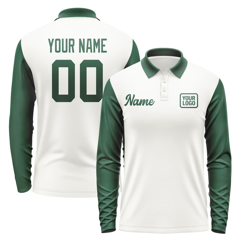 Custom White Green Long Sleeve Polo Shirt Pl180505B105