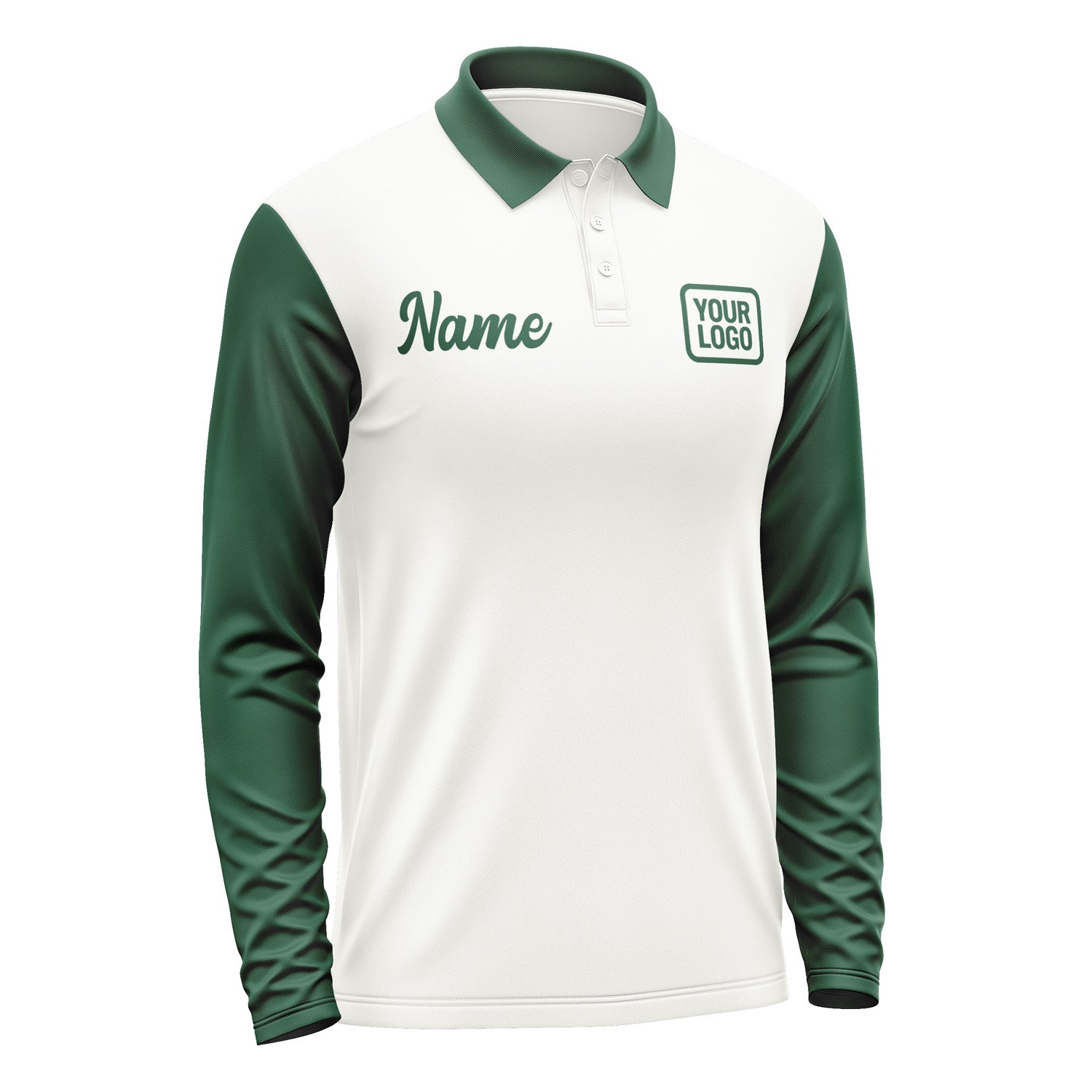 Custom White Green Long Sleeve Polo Shirt Pl180505B105