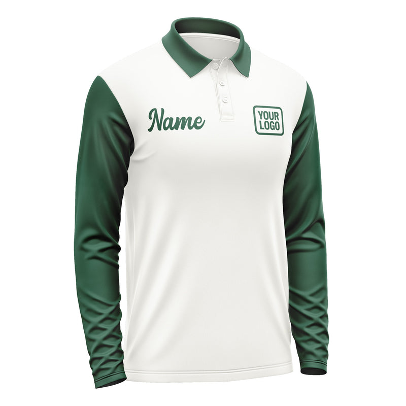 Custom White Green Long Sleeve Polo Shirt Pl180505B105