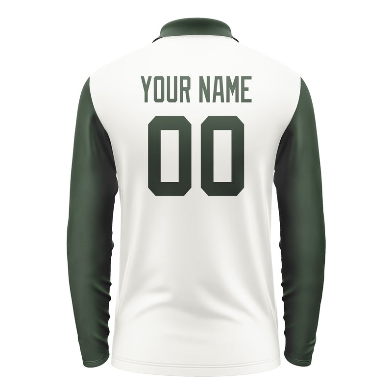 Custom White Dark Green Long Sleeve Polo Shirt Pl180606B106