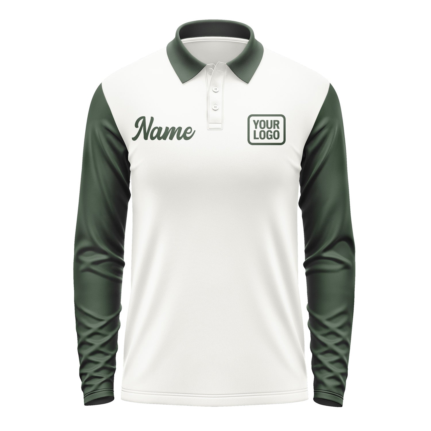 Custom White Dark Green Long Sleeve Polo Shirt Pl180606B106