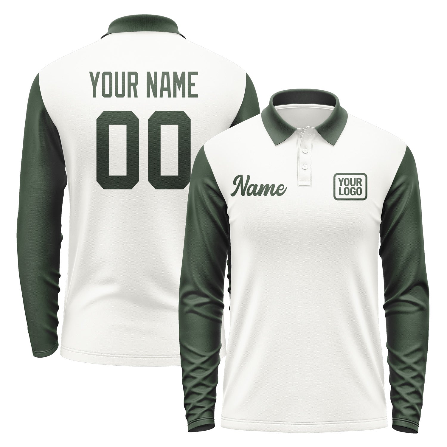 Custom White Dark Green Long Sleeve Polo Shirt Pl180606B106