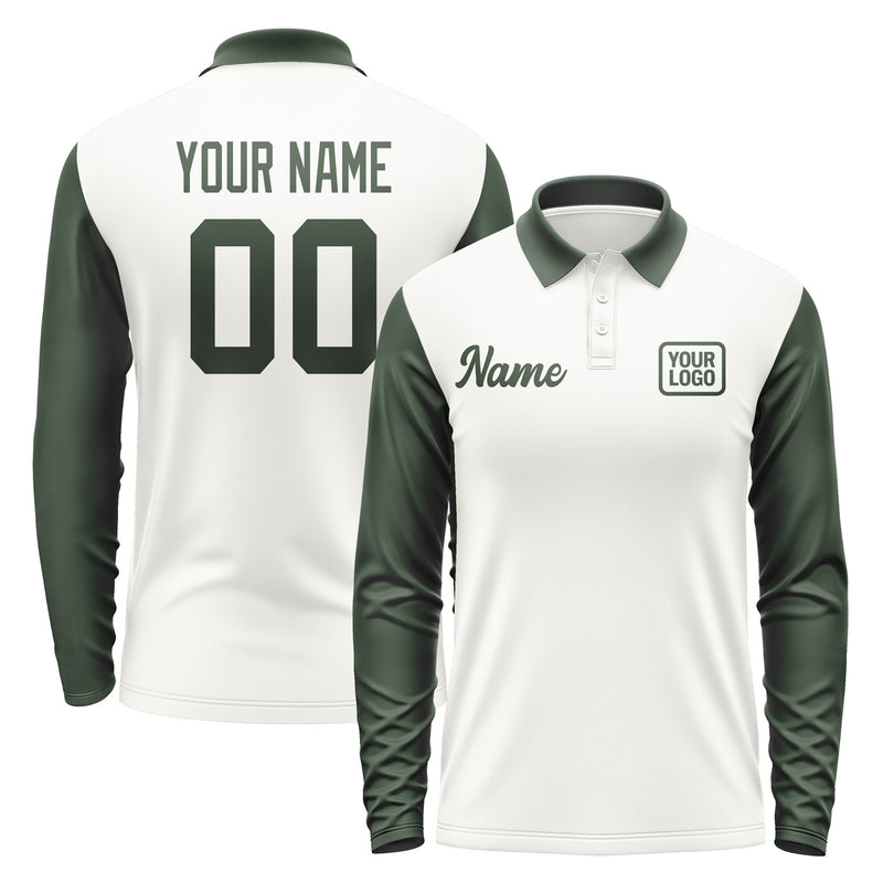 Custom White Dark Green Long Sleeve Polo Shirt Pl180606B106