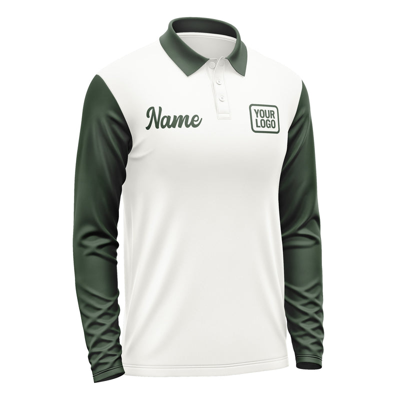Custom White Dark Green Long Sleeve Polo Shirt Pl180606B106