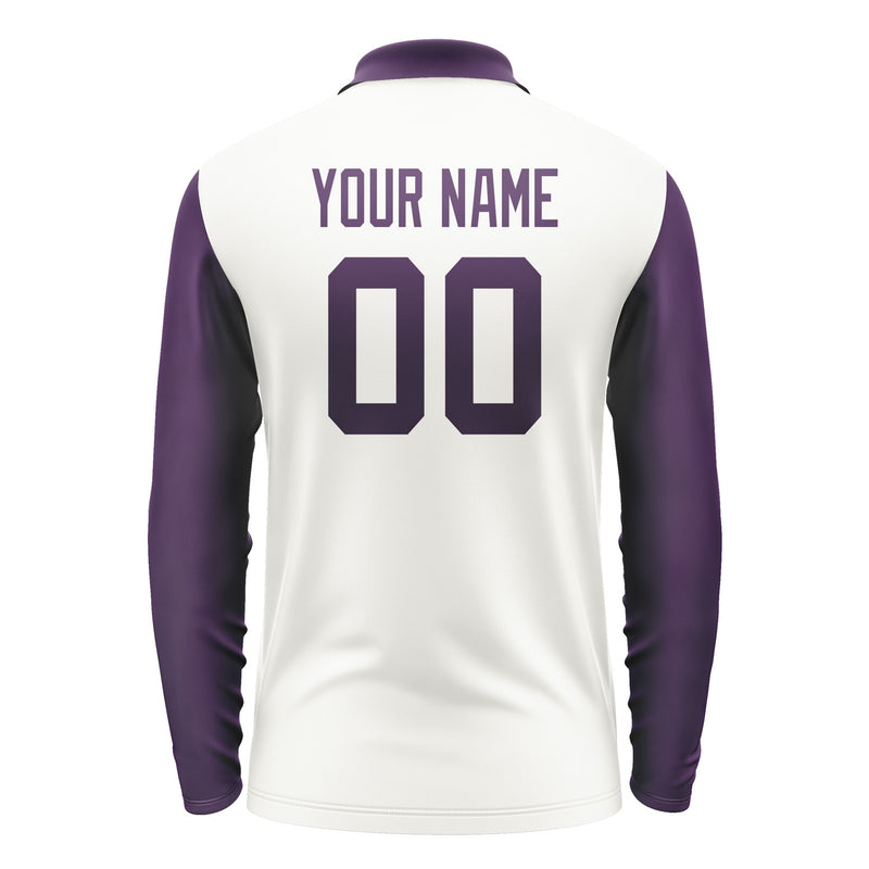 Custom White Purple Long Sleeve Polo Shirt Pl180707B107