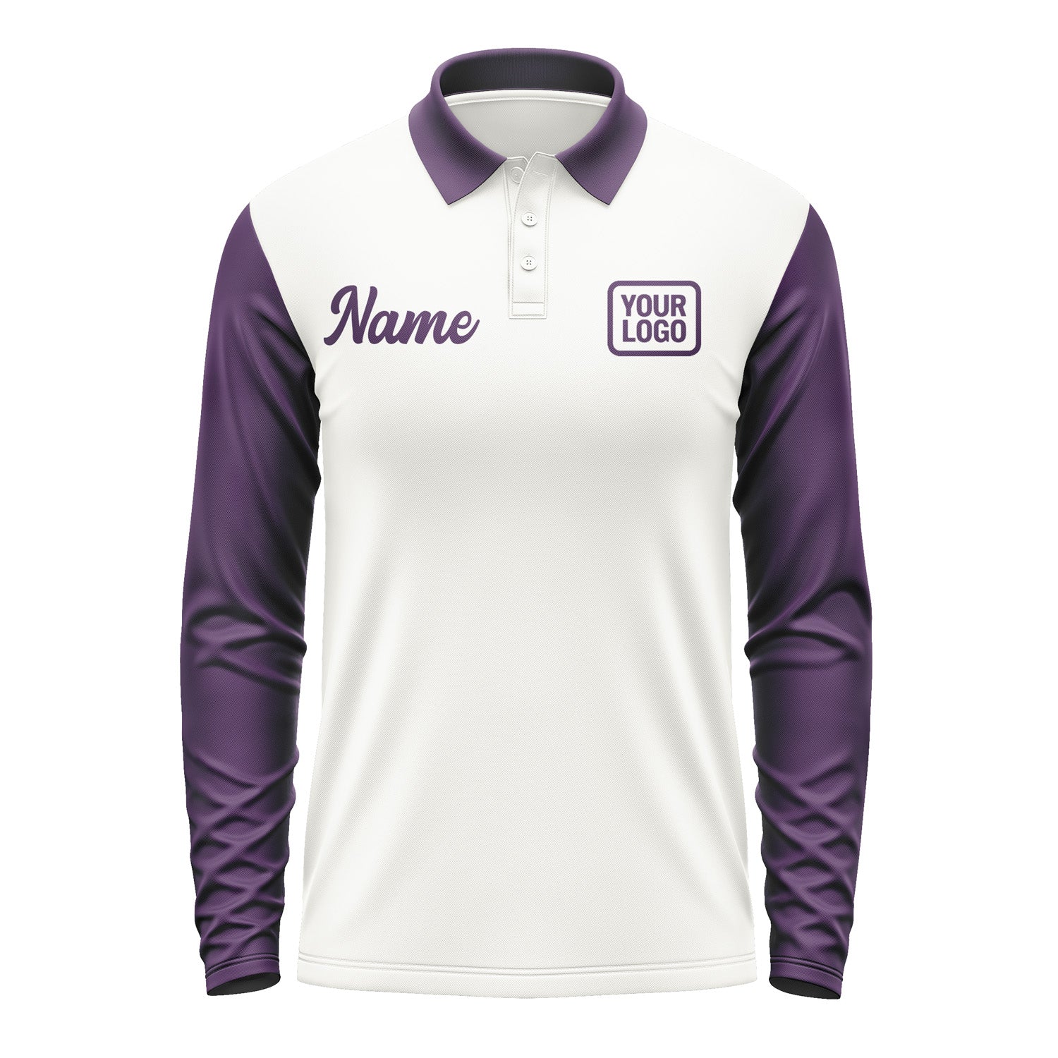 Custom White Purple Long Sleeve Polo Shirt Pl180707B107