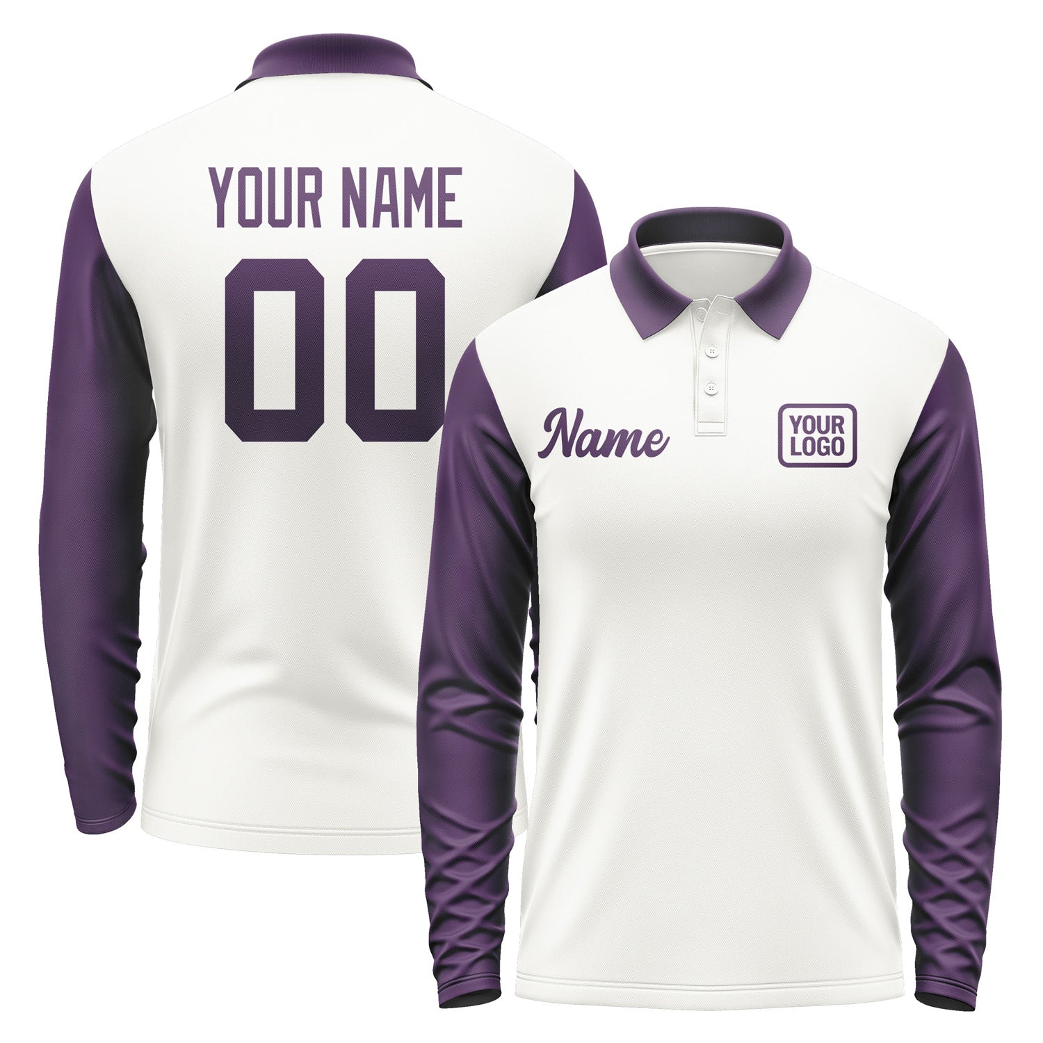 Custom White Purple Long Sleeve Polo Shirt Pl180707B107