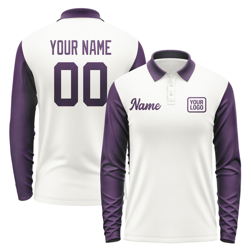 Custom White Purple Long Sleeve Polo Shirt Pl180707B107