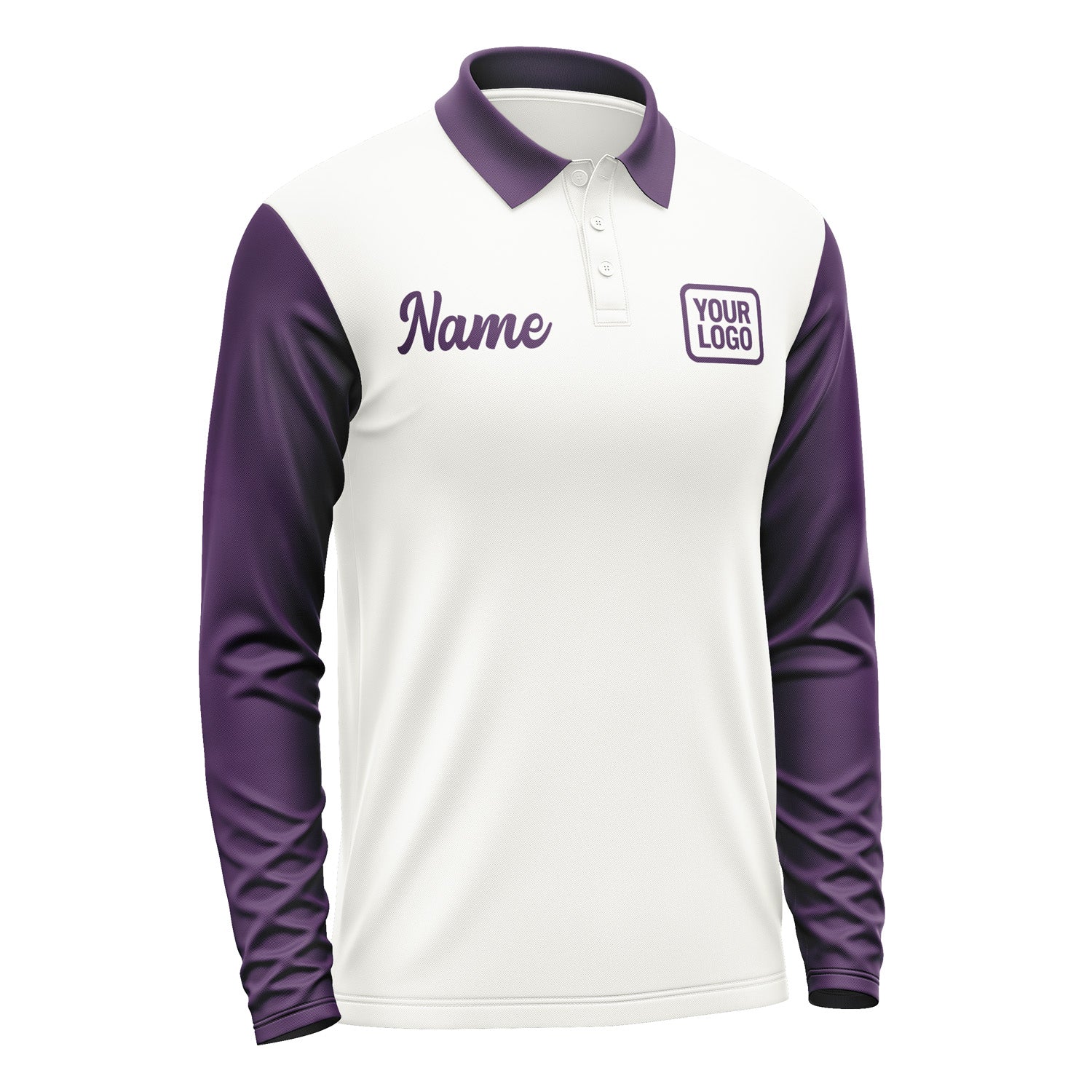 Custom White Purple Long Sleeve Polo Shirt Pl180707B107