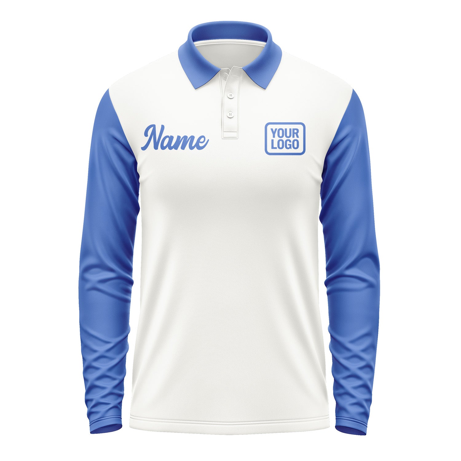 Custom White Sky Blue Long Sleeve Polo Shirt Pl180909B109