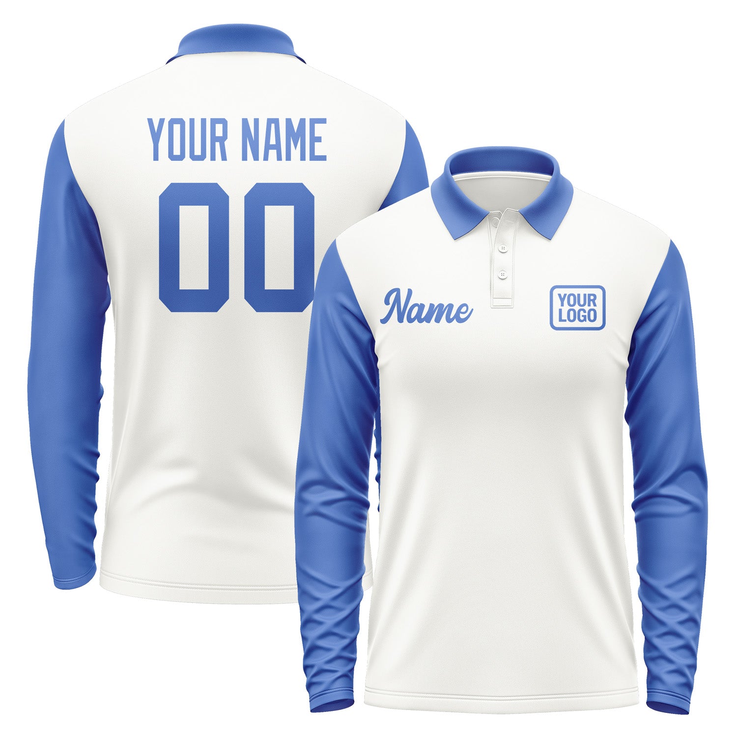 Custom White Sky Blue Long Sleeve Polo Shirt Pl180909B109