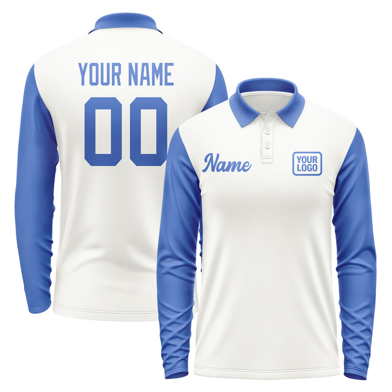 Custom White Sky Blue Long Sleeve Polo Shirt Pl180909B109