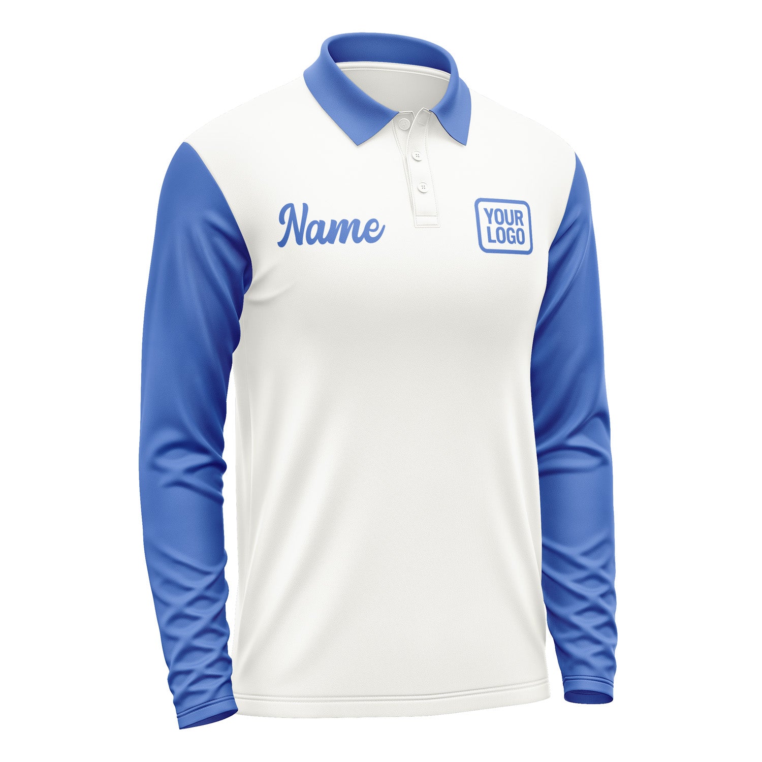 Custom White Sky Blue Long Sleeve Polo Shirt Pl180909B109