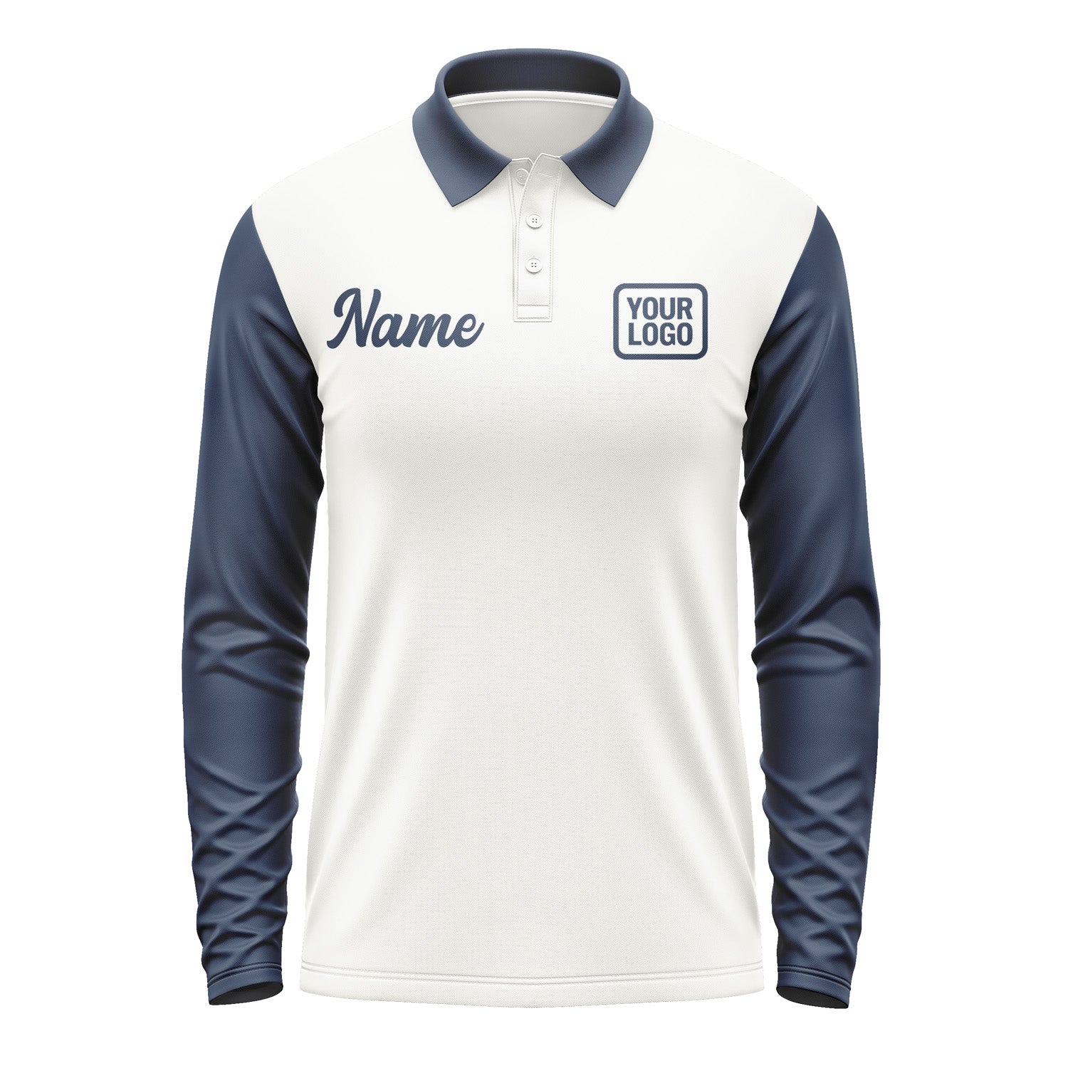 Custom White Blue Long Sleeve Polo Shirt Pl181010B110