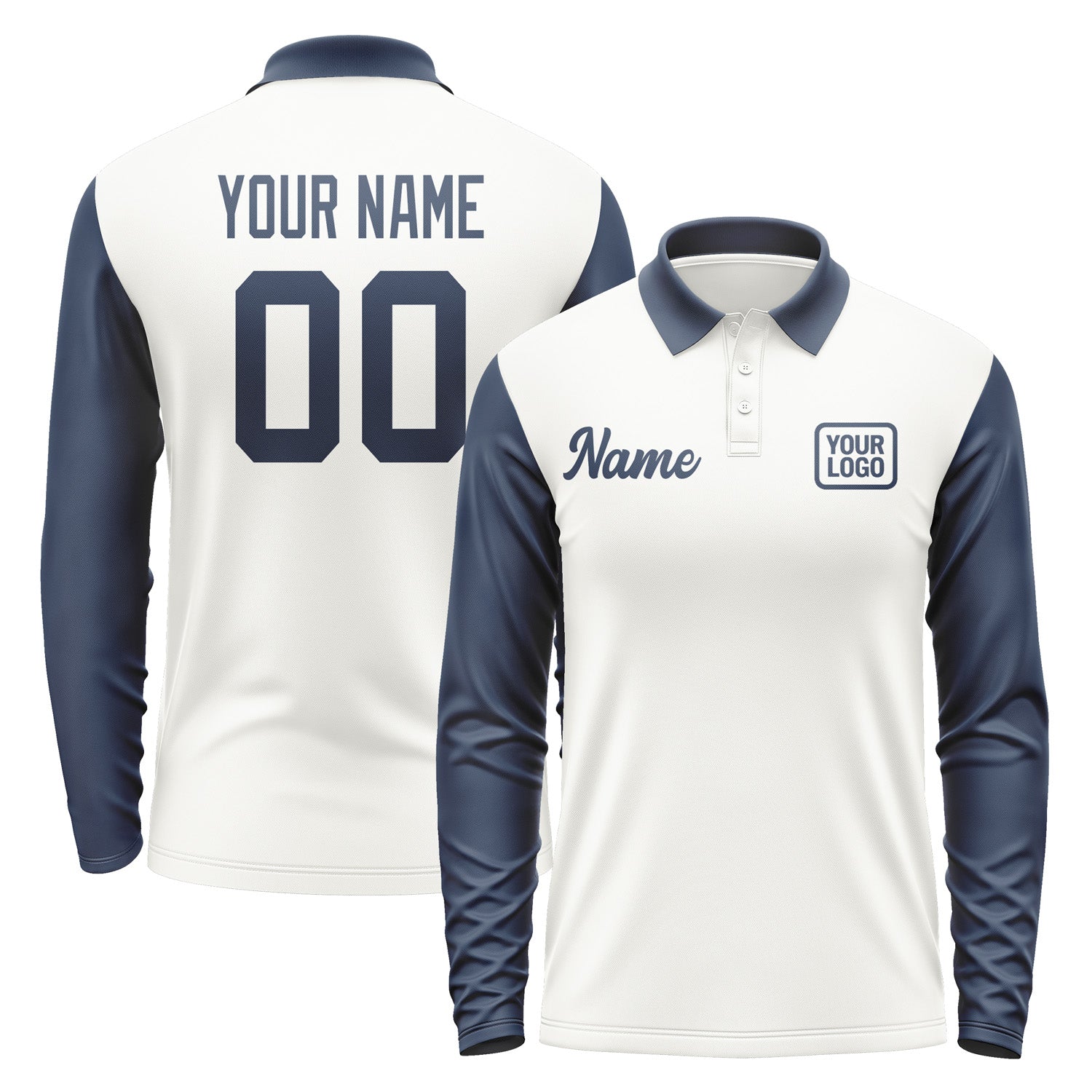 Custom White Blue Long Sleeve Polo Shirt Pl181010B110