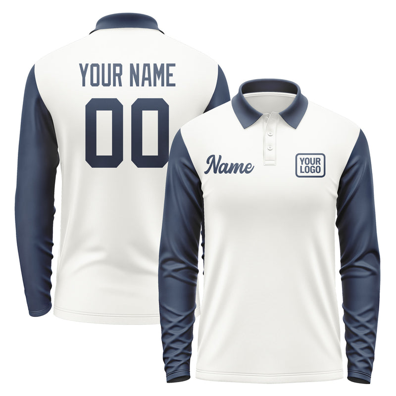 Custom White Blue Long Sleeve Polo Shirt Pl181010B110