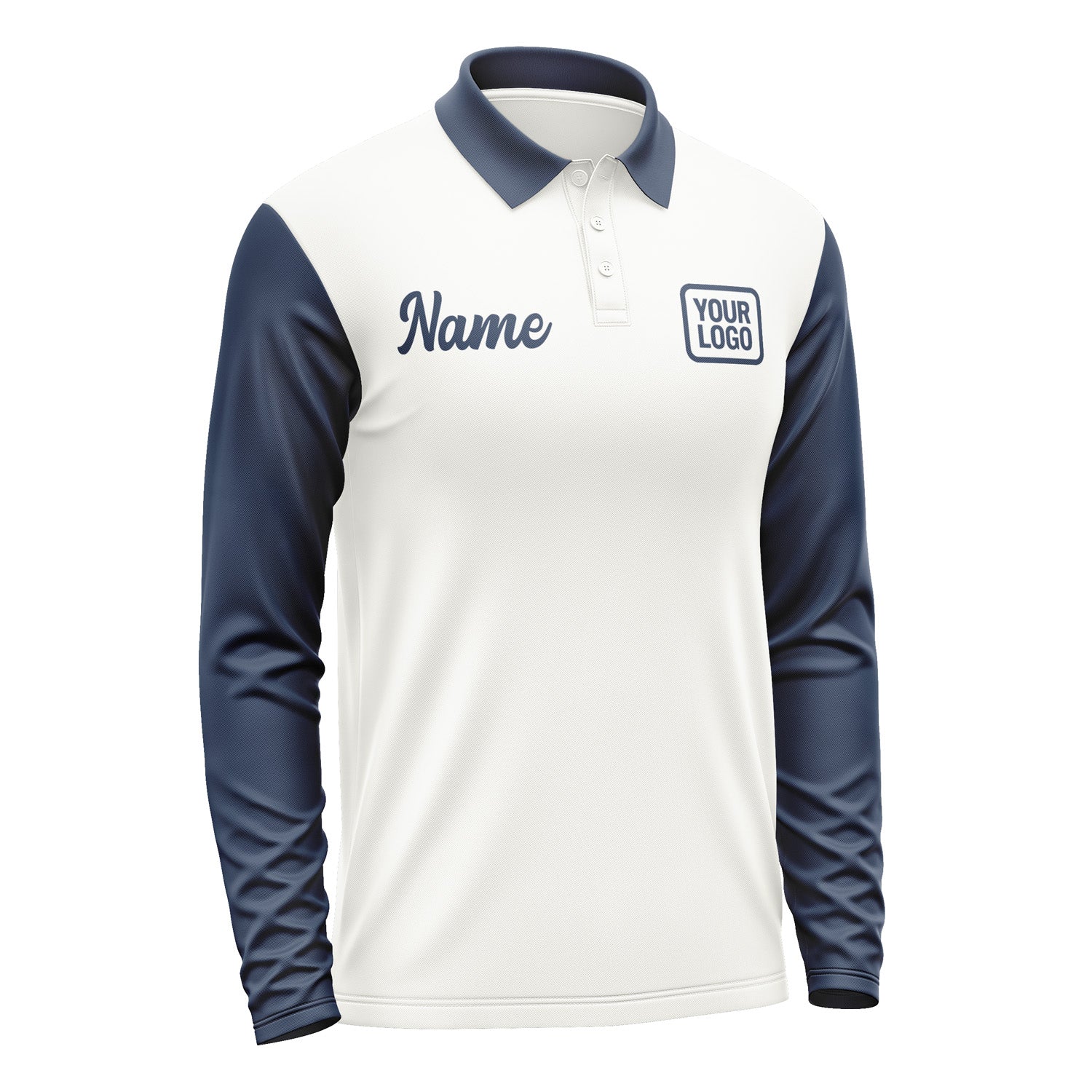 Custom White Blue Long Sleeve Polo Shirt Pl181010B110