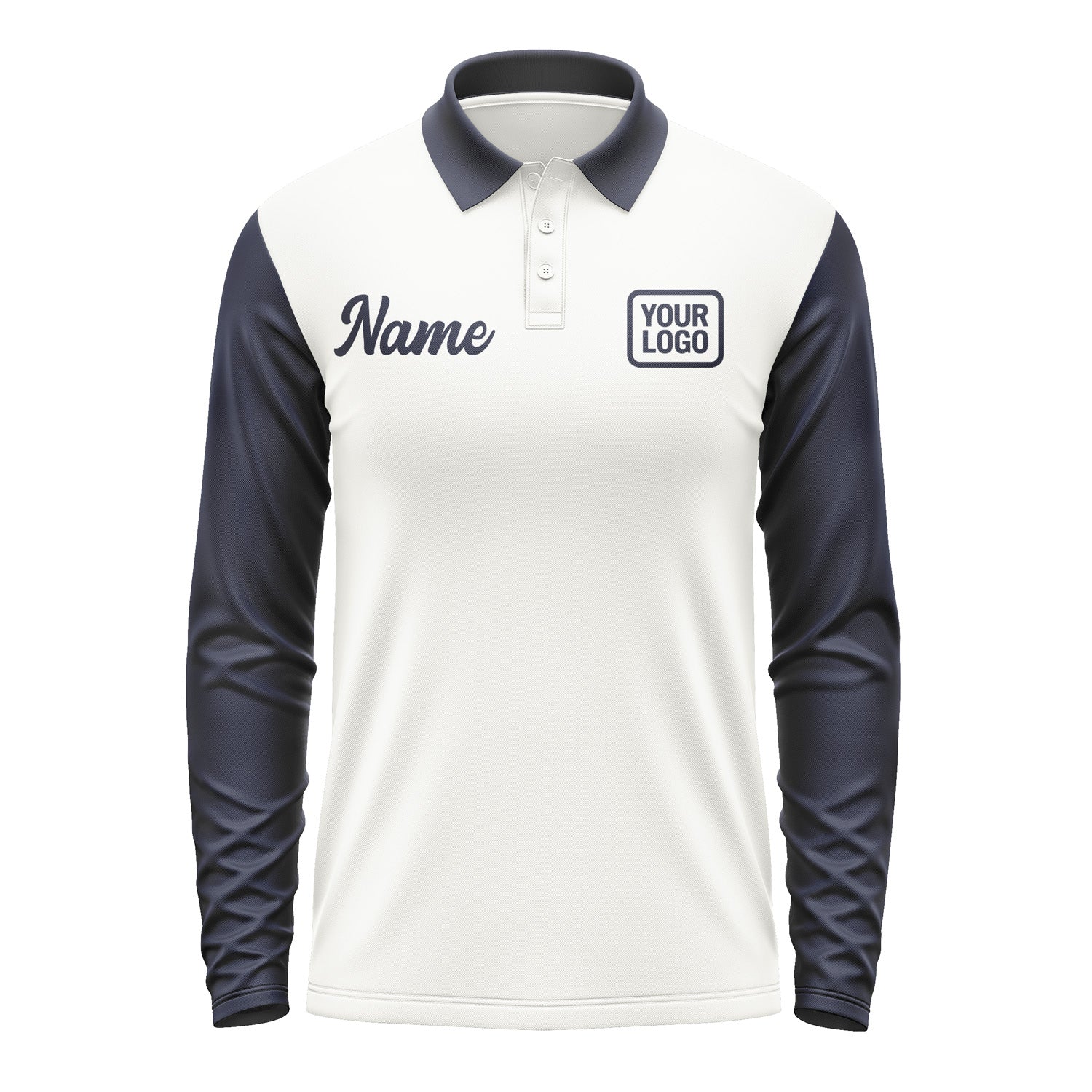 Custom White Navy Long Sleeve Polo Shirt Pl181111B111