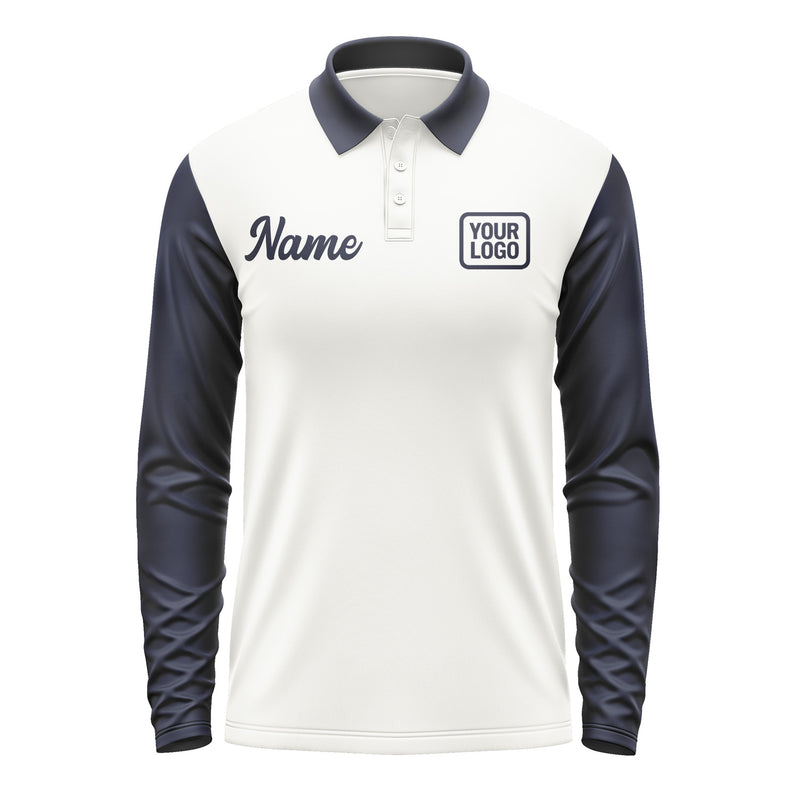 Custom White Navy Long Sleeve Polo Shirt Pl181111B111