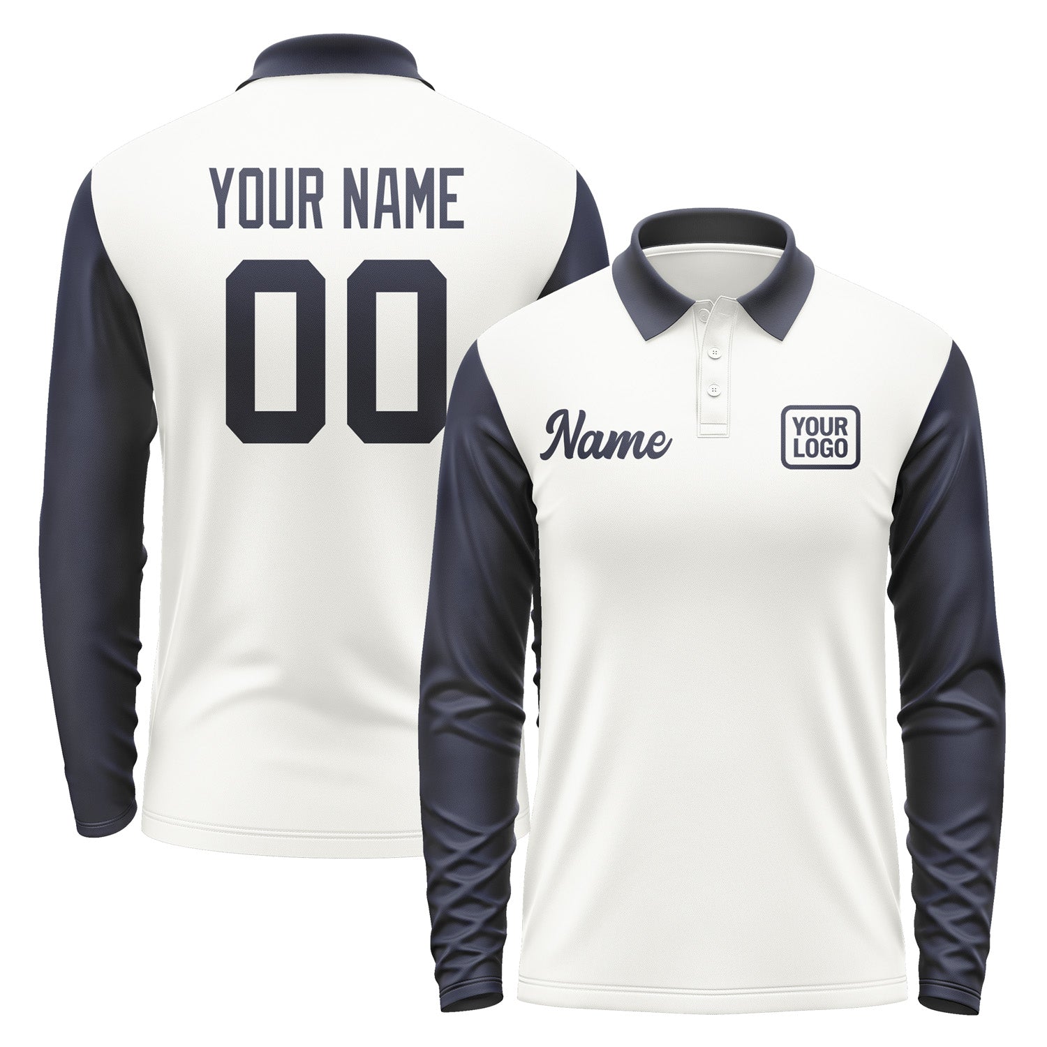 Custom White Navy Long Sleeve Polo Shirt Pl181111B111