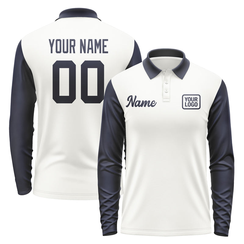 Custom White Navy Long Sleeve Polo Shirt Pl181111B111