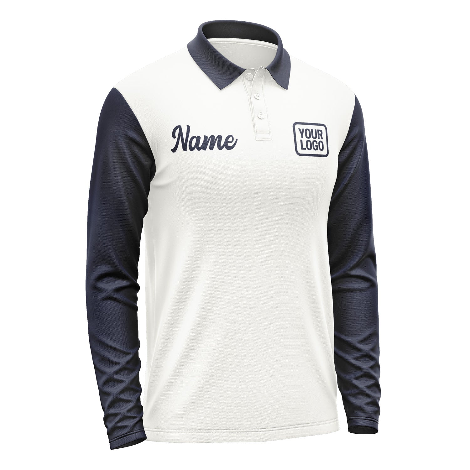 Custom White Navy Long Sleeve Polo Shirt Pl181111B111