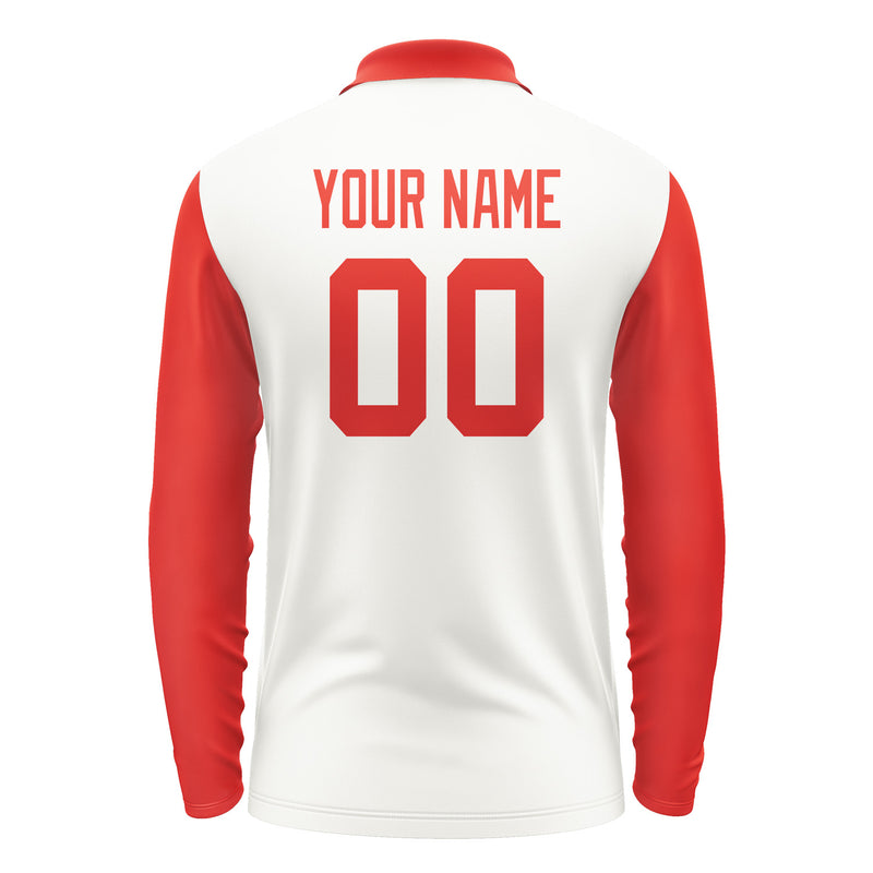 Custom White Orange Red Long Sleeve Polo Shirt Pl181212B112