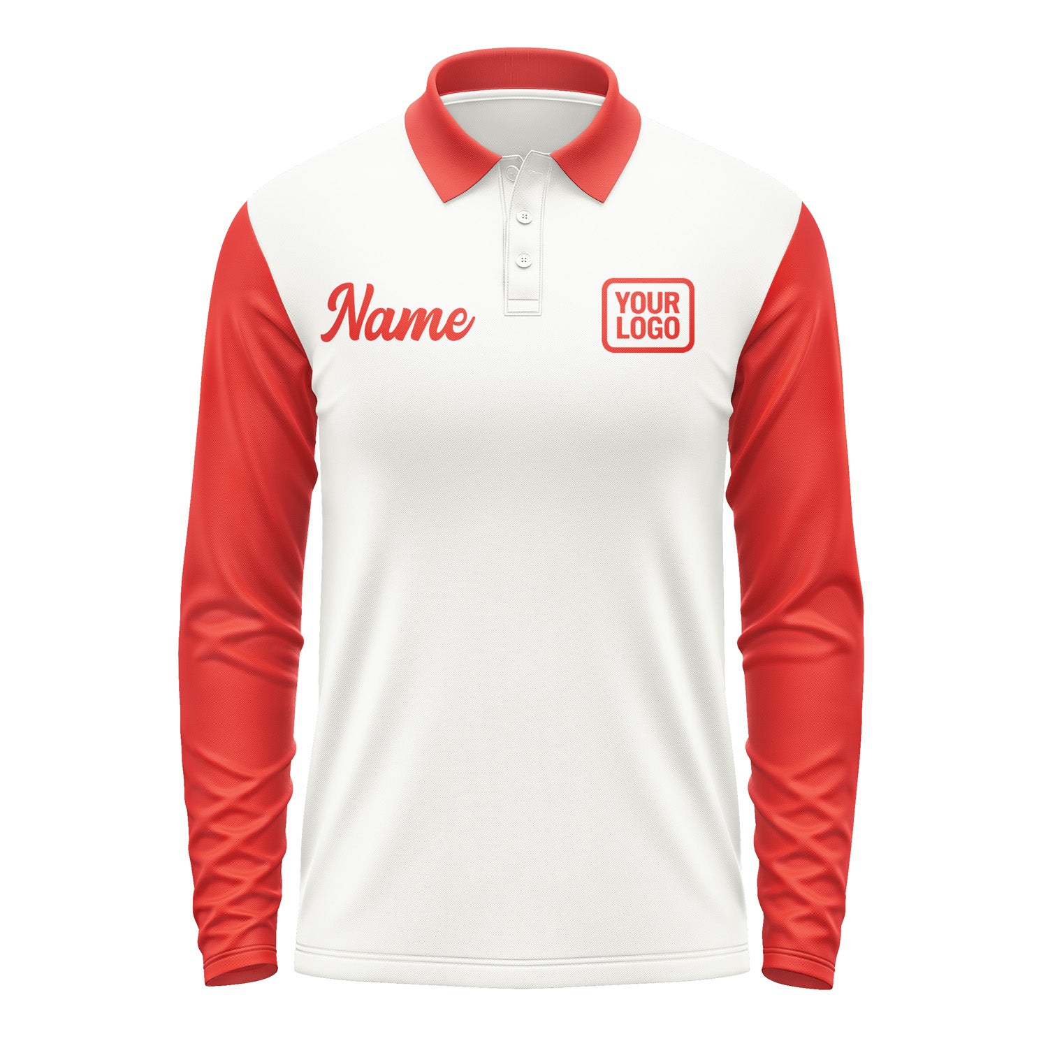 Custom White Orange Red Long Sleeve Polo Shirt Pl181212B112