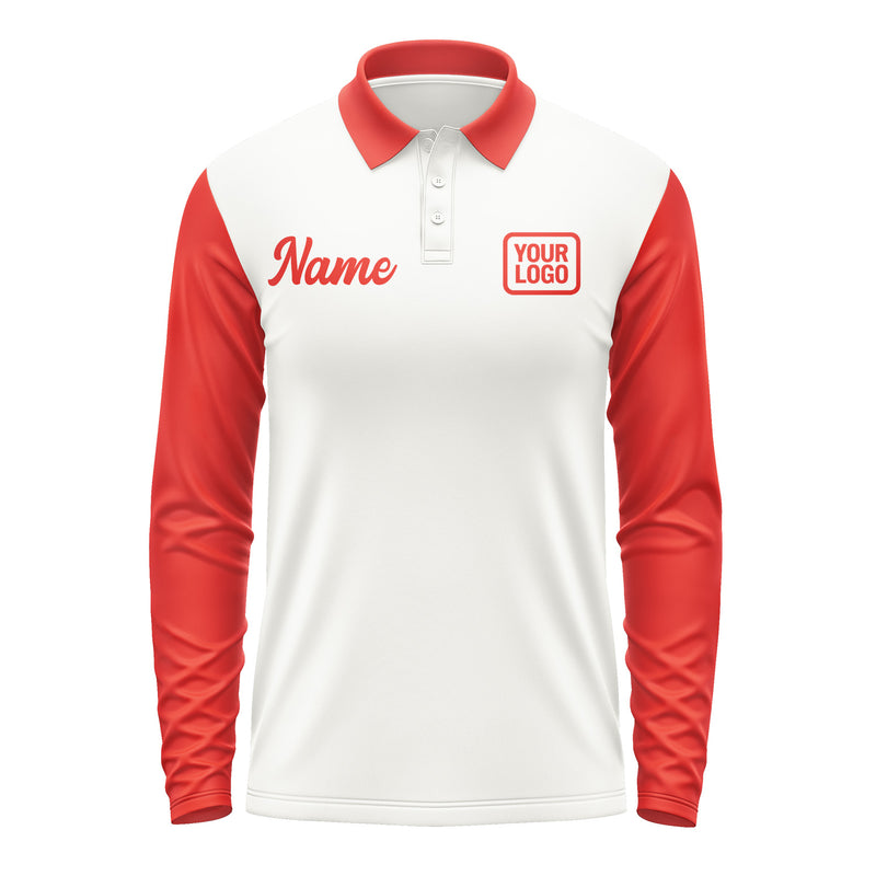 Custom White Orange Red Long Sleeve Polo Shirt Pl181212B112