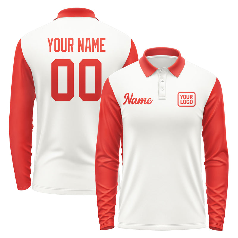 Custom White Orange Red Long Sleeve Polo Shirt Pl181212B112