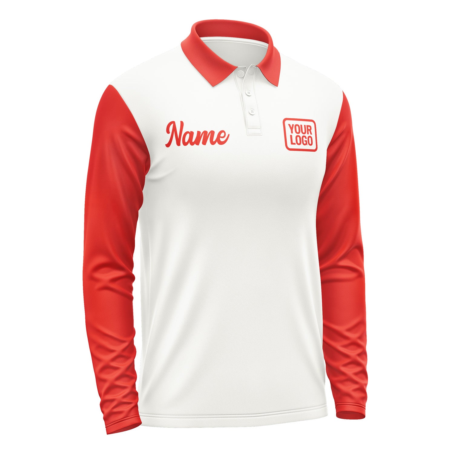 Custom White Orange Red Long Sleeve Polo Shirt Pl181212B112