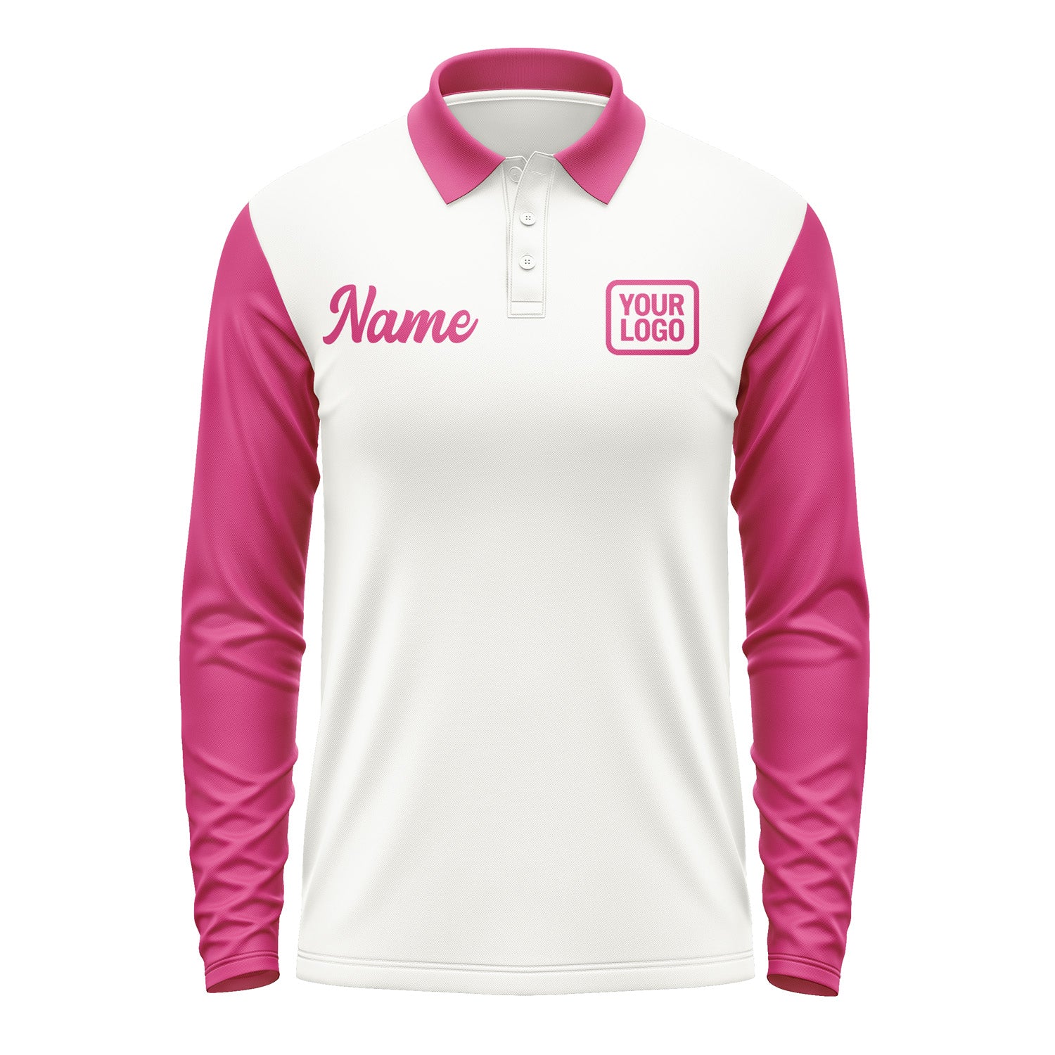 Custom White Pink Long Sleeve Polo Shirt Pl181313B113