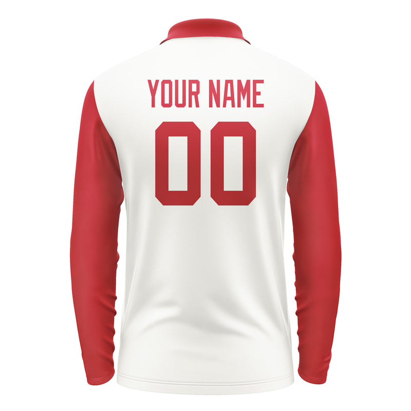 Custom White Red Long Sleeve Polo Shirt Pl181414B114