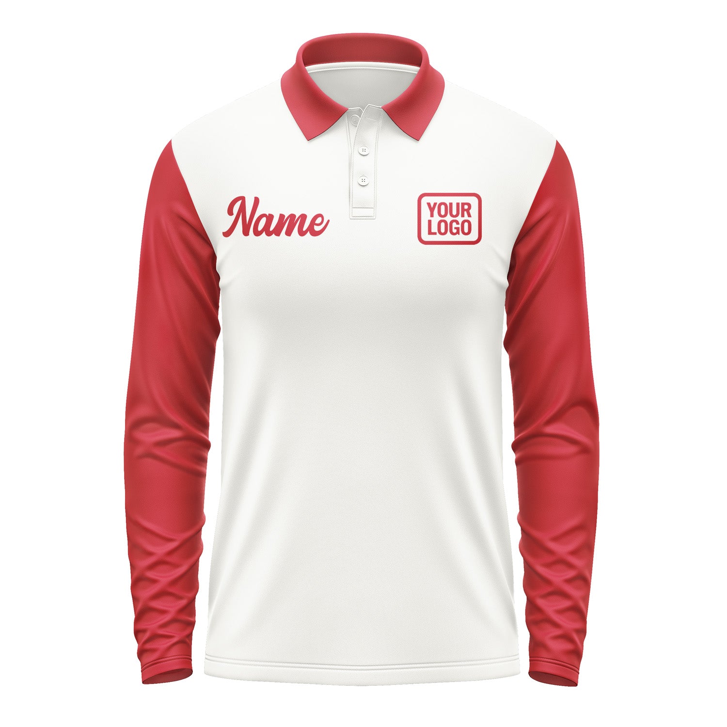 Custom White Red Long Sleeve Polo Shirt Pl181414B114