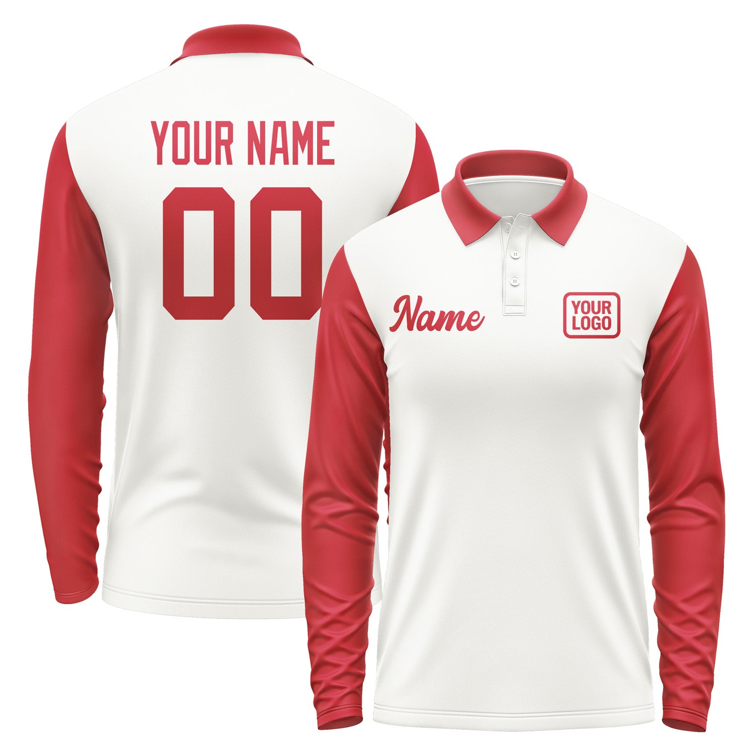 Custom White Red Long Sleeve Polo Shirt Pl181414B114