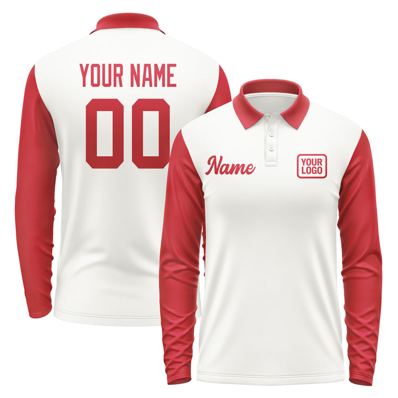 Custom White Red Long Sleeve Polo Shirt Pl181414B114