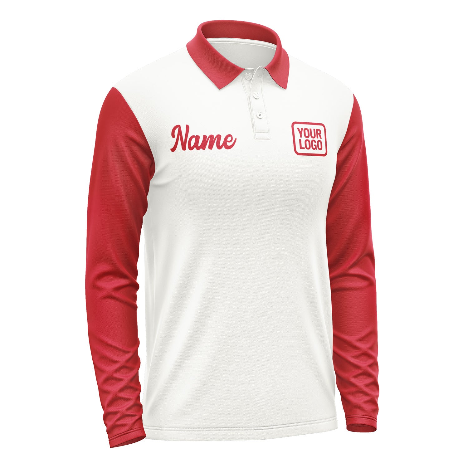 Custom White Red Long Sleeve Polo Shirt Pl181414B114