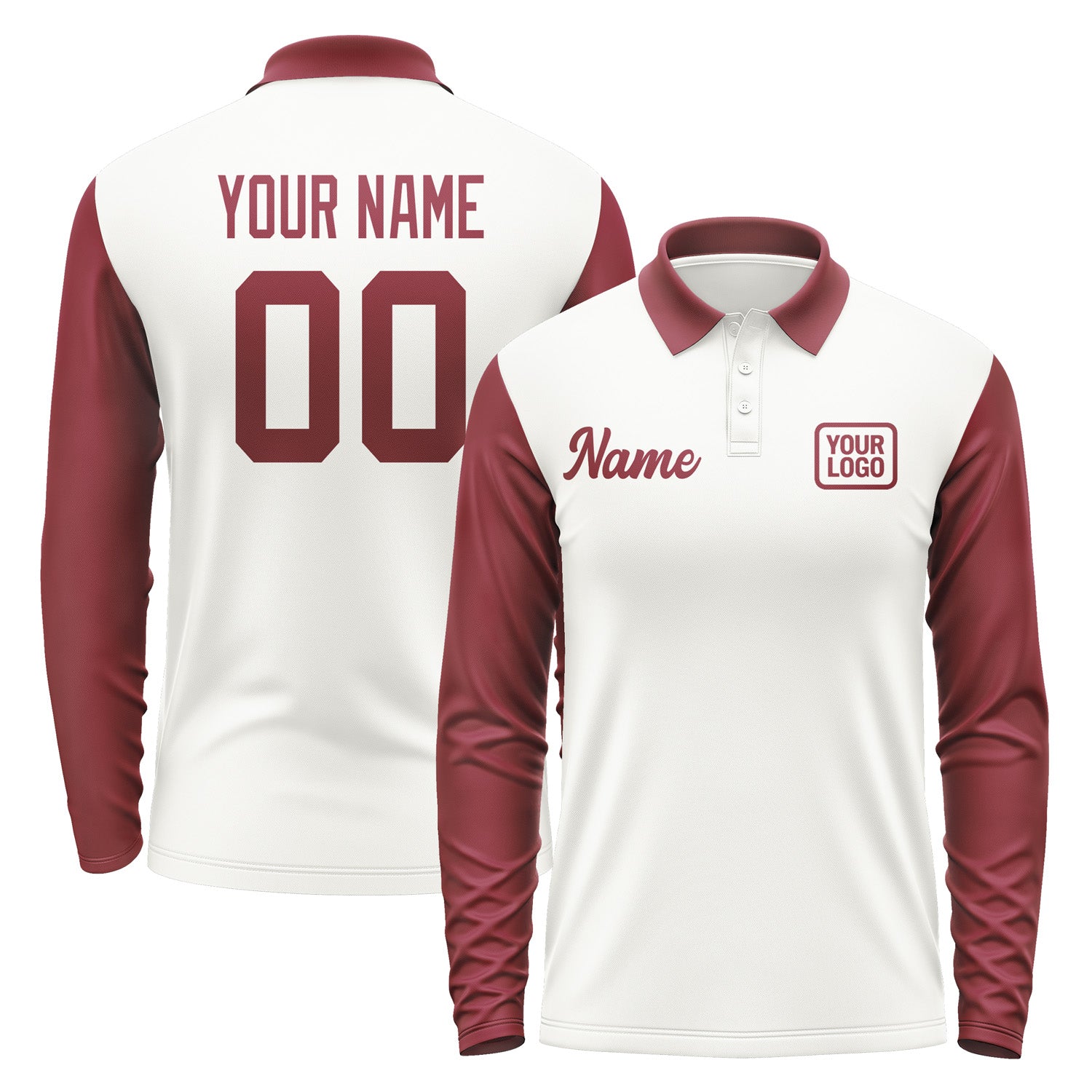 Custom White Crimson Red Long Sleeve Polo Shirt Pl181515B115