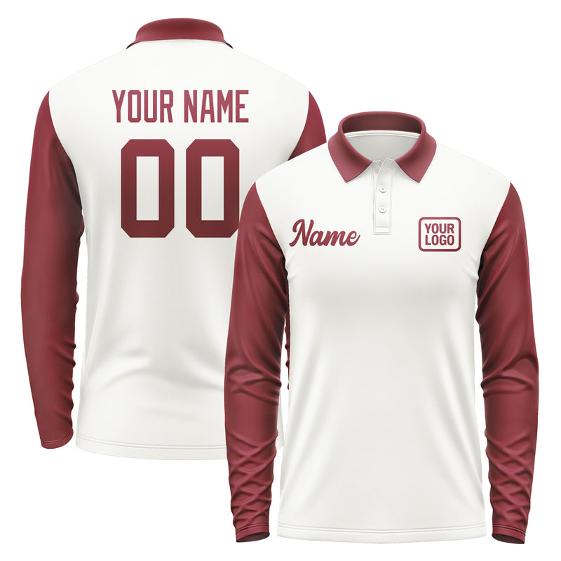 Custom White Crimson Red Long Sleeve Polo Shirt Pl181515B115