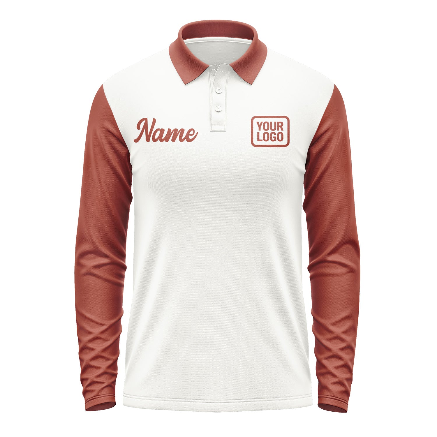 Custom White Coral Red Long Sleeve Polo Shirt Pl181616B116