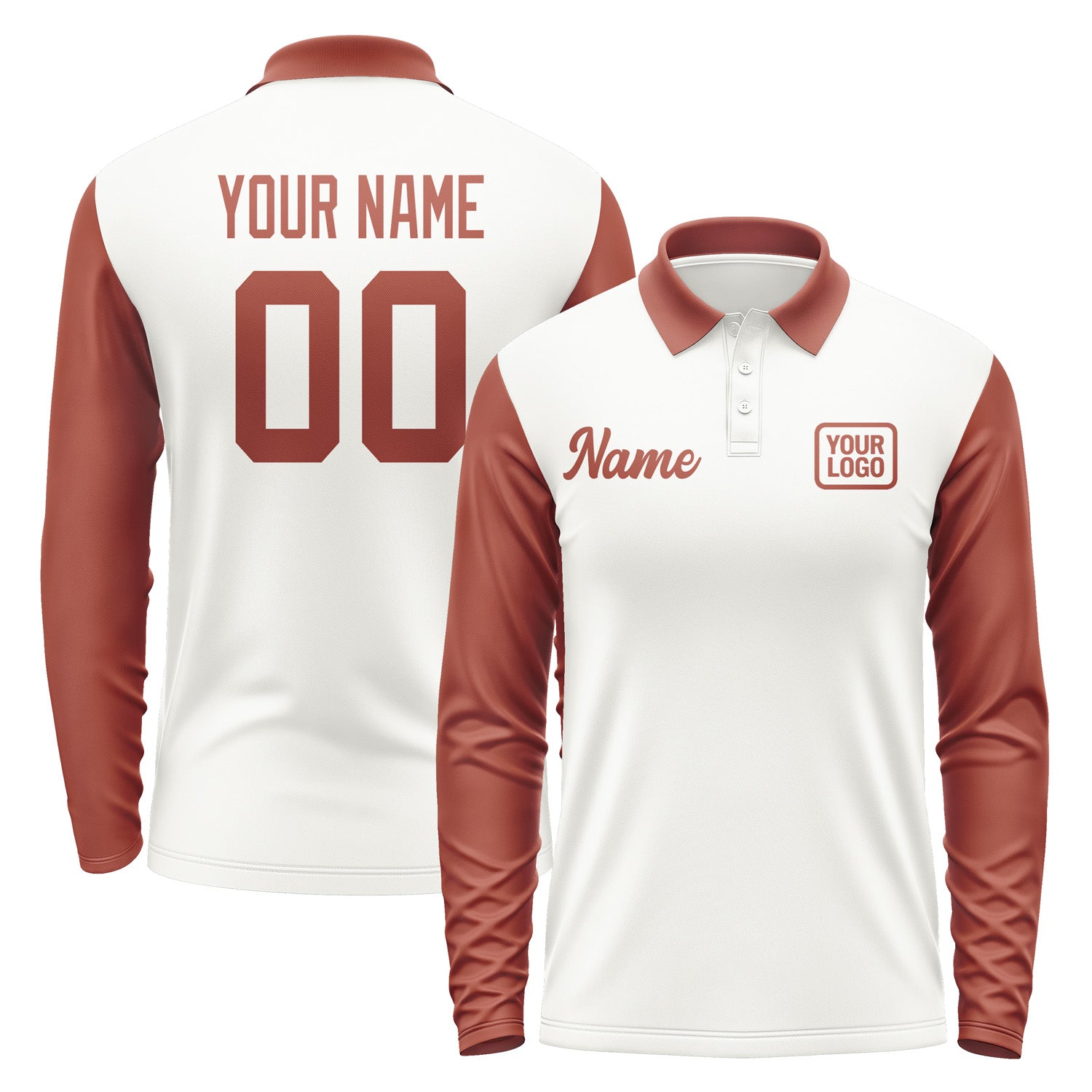 Custom White Coral Red Long Sleeve Polo Shirt Pl181616B116