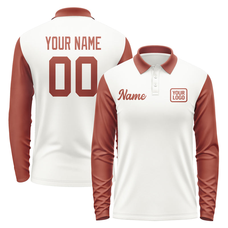 Custom White Coral Red Long Sleeve Polo Shirt Pl181616B116