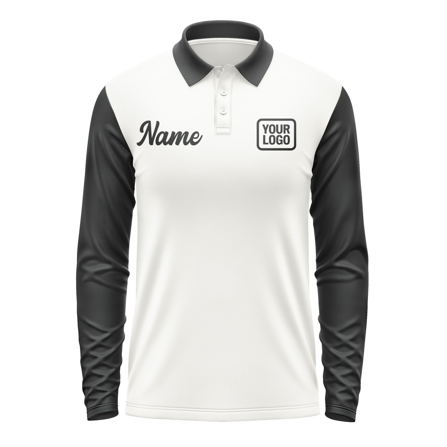 Custom White Black Long Sleeve Polo Shirt Pl181717B117