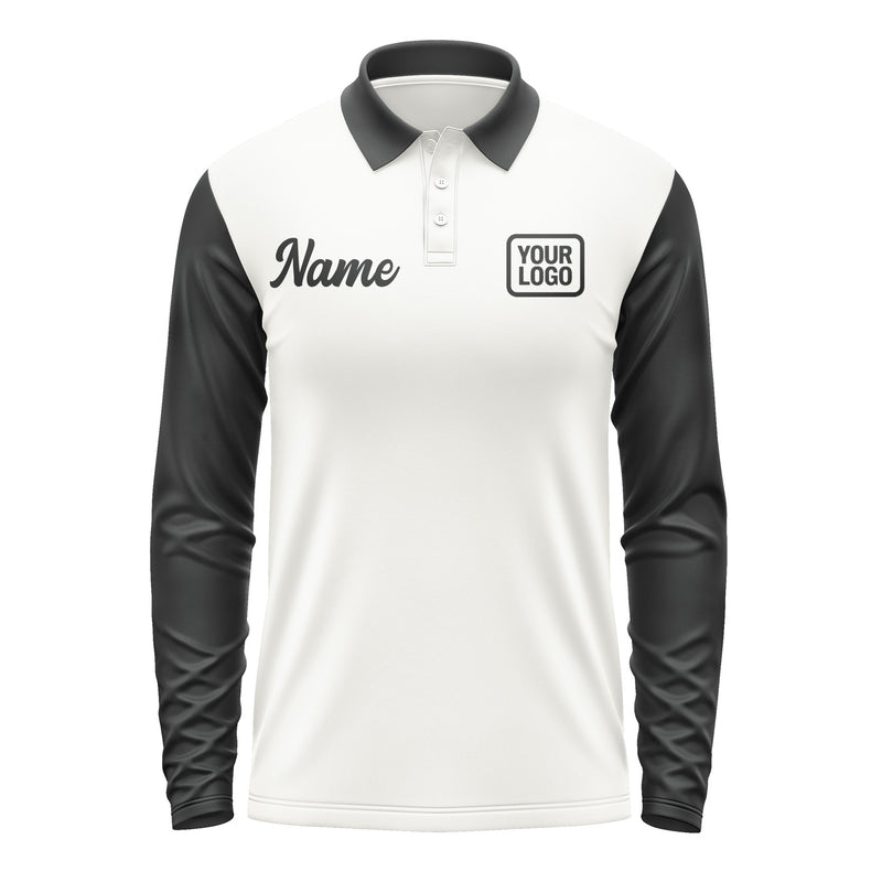 Custom White Black Long Sleeve Polo Shirt Pl181717B117